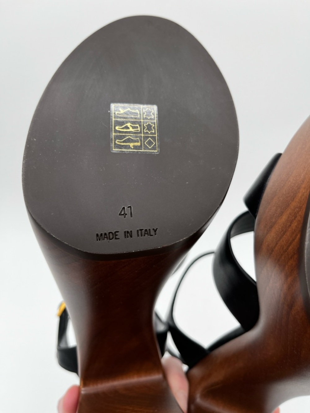 Saint Laurent Bianca Platform Sandals Black Leather Woodgrain heels - US 11 (EU - Picture 13 of 15